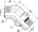 3/8 Male OFS X 3/8 Male O-Ring Boss 45 Deg; - Straight Thread Elbow - Steel